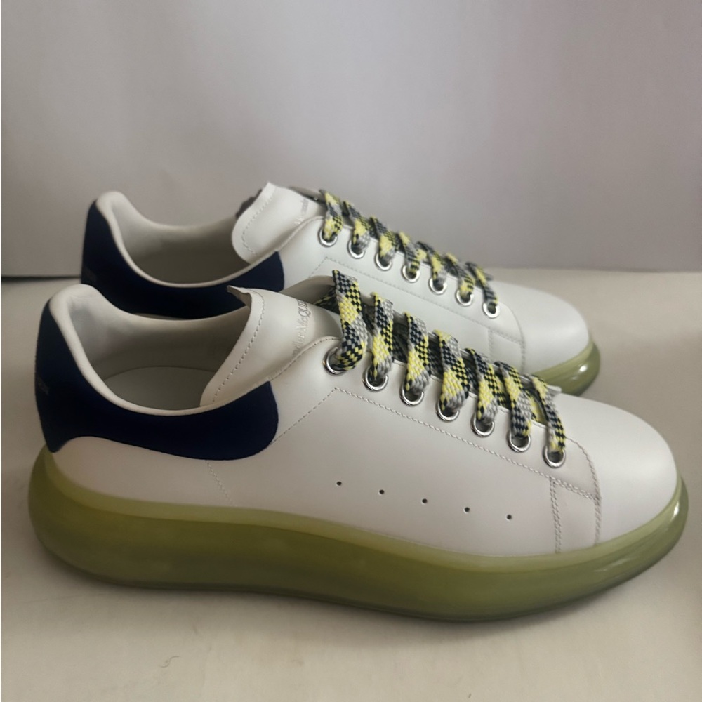 Alexander McQueen White Sneakers with Yellow and Navy Accents